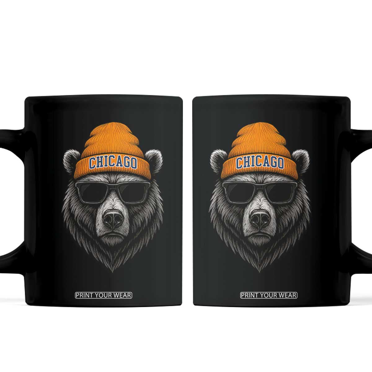 Cool Bear Chicago Graphic Coffee Mug Retro Vibe City Pride Beanie and Sunglasses TS02 Black Print Your Wear