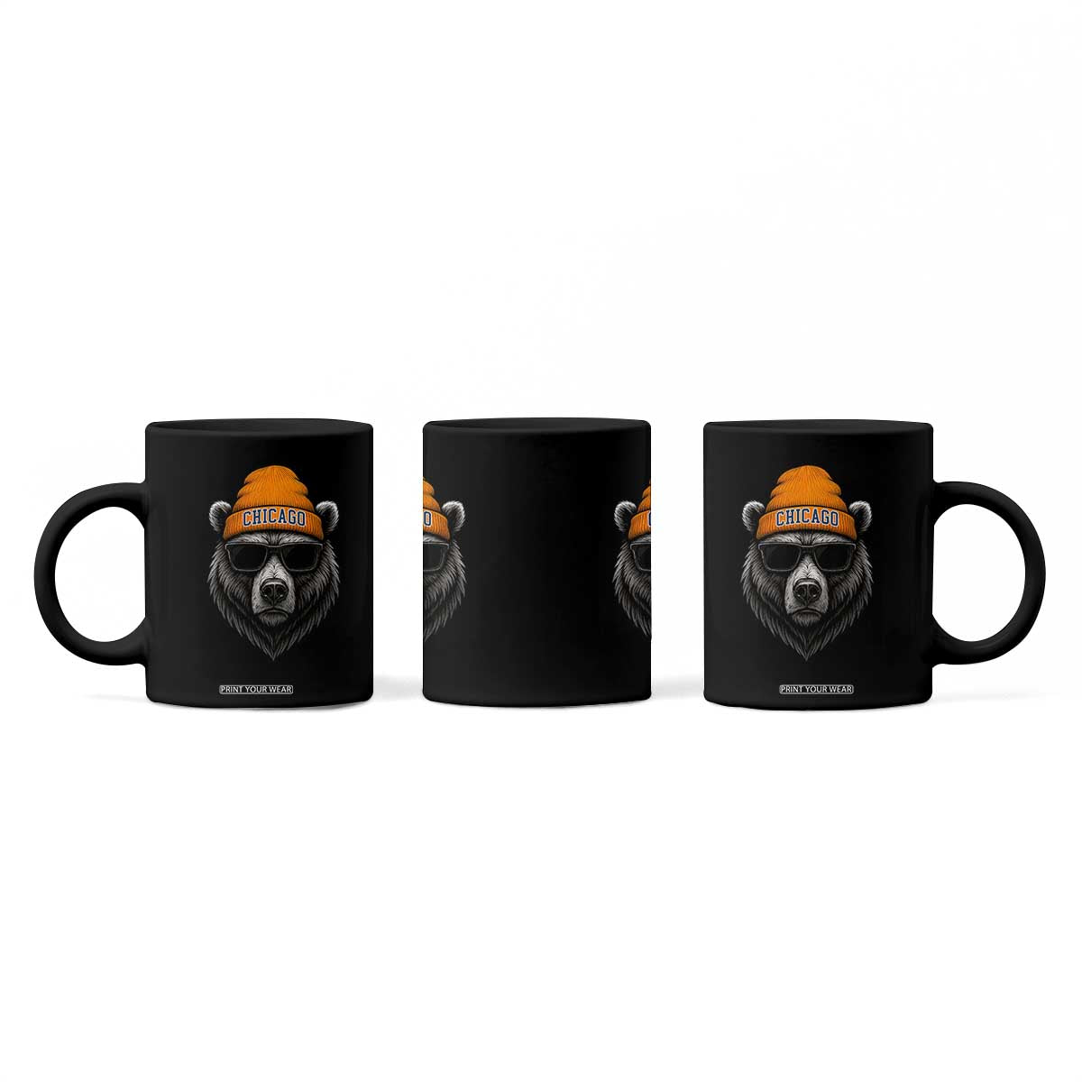 Cool Bear Chicago Graphic Coffee Mug Retro Vibe City Pride Beanie and Sunglasses TS02 Print Your Wear