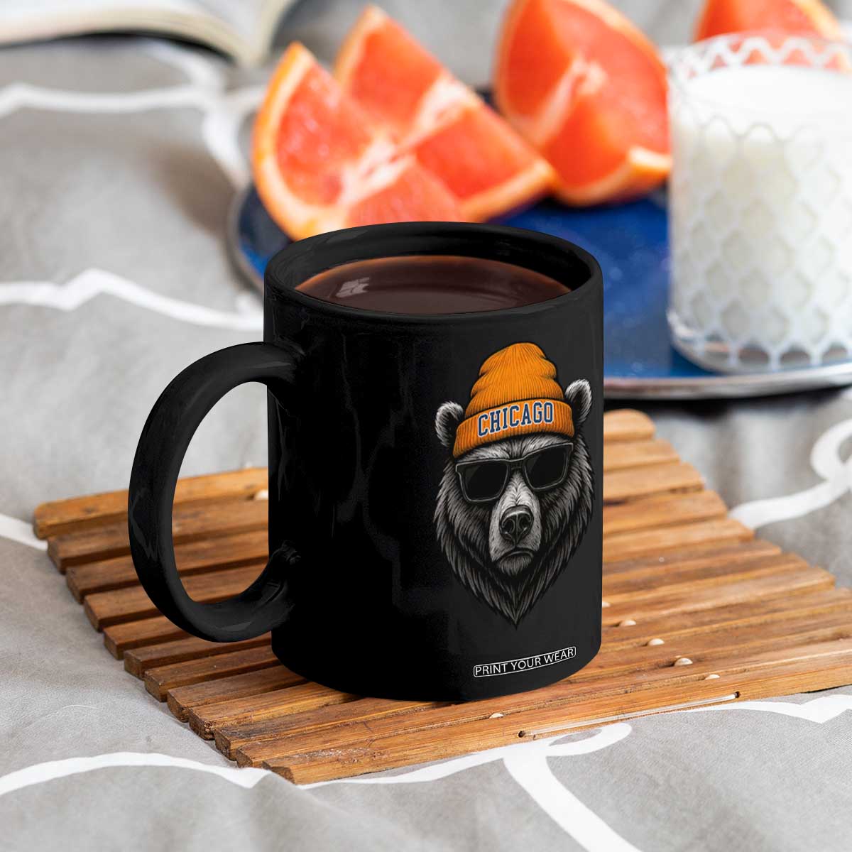 Cool Bear Chicago Graphic Coffee Mug Retro Vibe City Pride Beanie and Sunglasses TS02 Print Your Wear