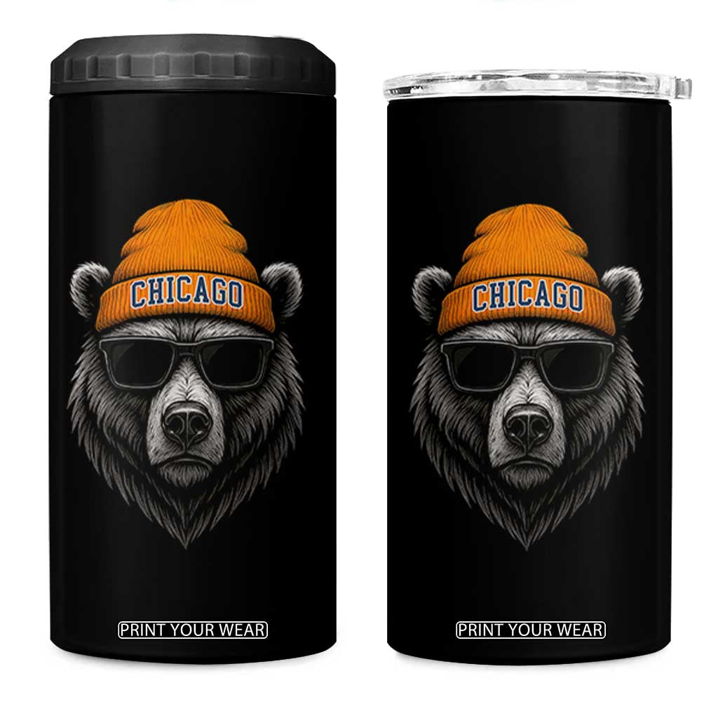 Cool Bear Chicago Graphic 4 in 1 Can Cooler Tumbler Retro Vibe City Pride Beanie and Sunglasses TS02 One Size: 16 oz Black Print Your Wear