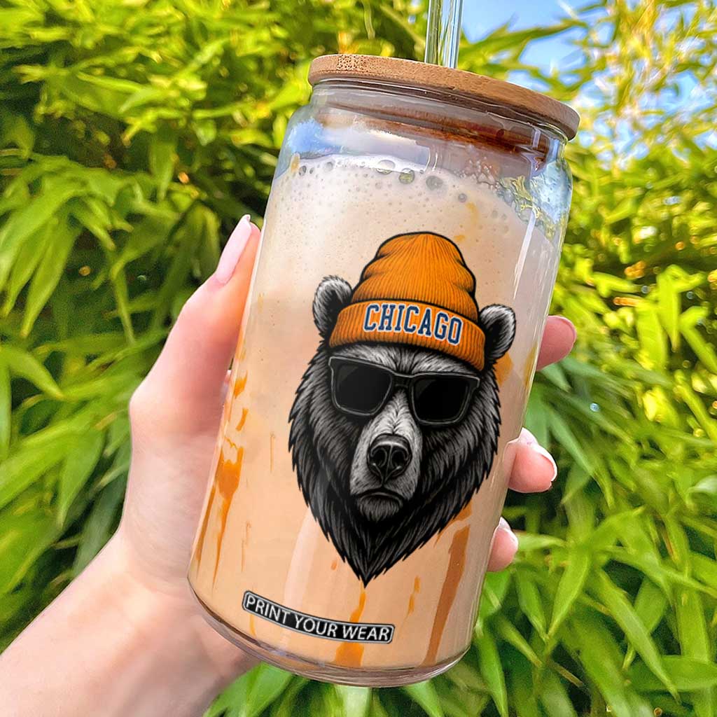 Cool Bear Chicago Graphic Glass Can Retro Vibe City Pride Beanie and Sunglasses TS02 Black Print Your Wear