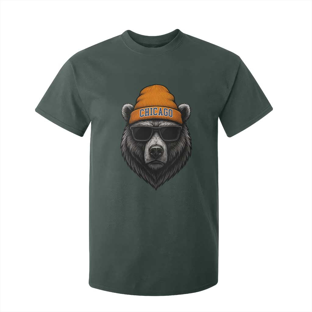 Cool Bear Chicago Graphic T Shirt For Kid Retro Vibe City Pride Beanie and Sunglasses TS02 Dark Forest Green Print Your Wear