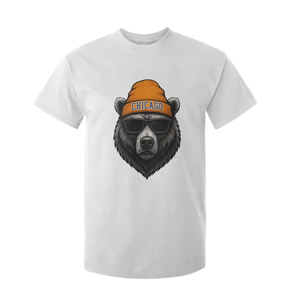 Cool Bear Chicago Graphic T Shirt For Kid Retro Vibe City Pride Beanie and Sunglasses TS02 White Print Your Wear