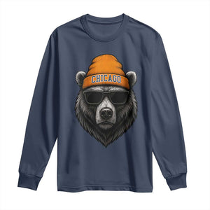 Cool Bear Chicago Graphic Long Sleeve Shirt Retro Vibe City Pride Beanie and Sunglasses TS02 Navy Print Your Wear