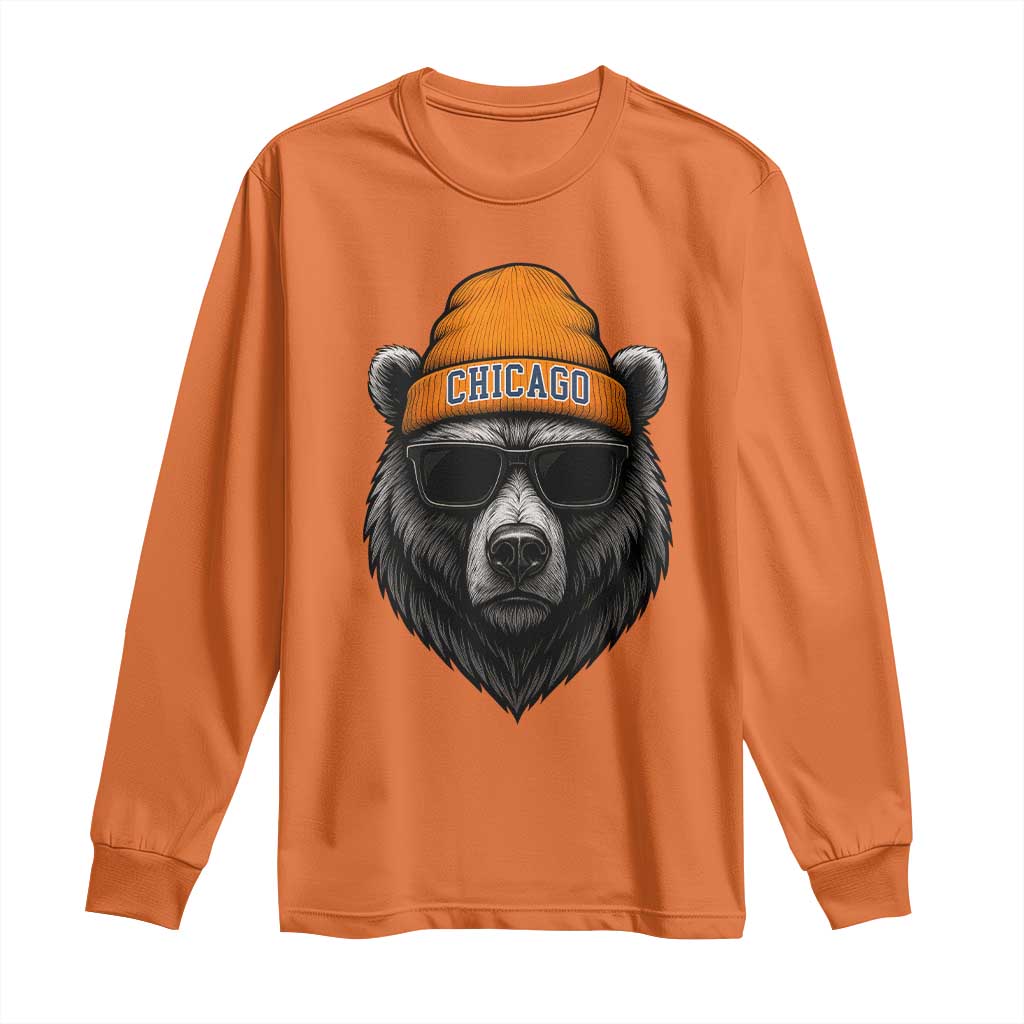 Cool Bear Chicago Graphic Long Sleeve Shirt Retro Vibe City Pride Beanie and Sunglasses TS02 Orange Print Your Wear