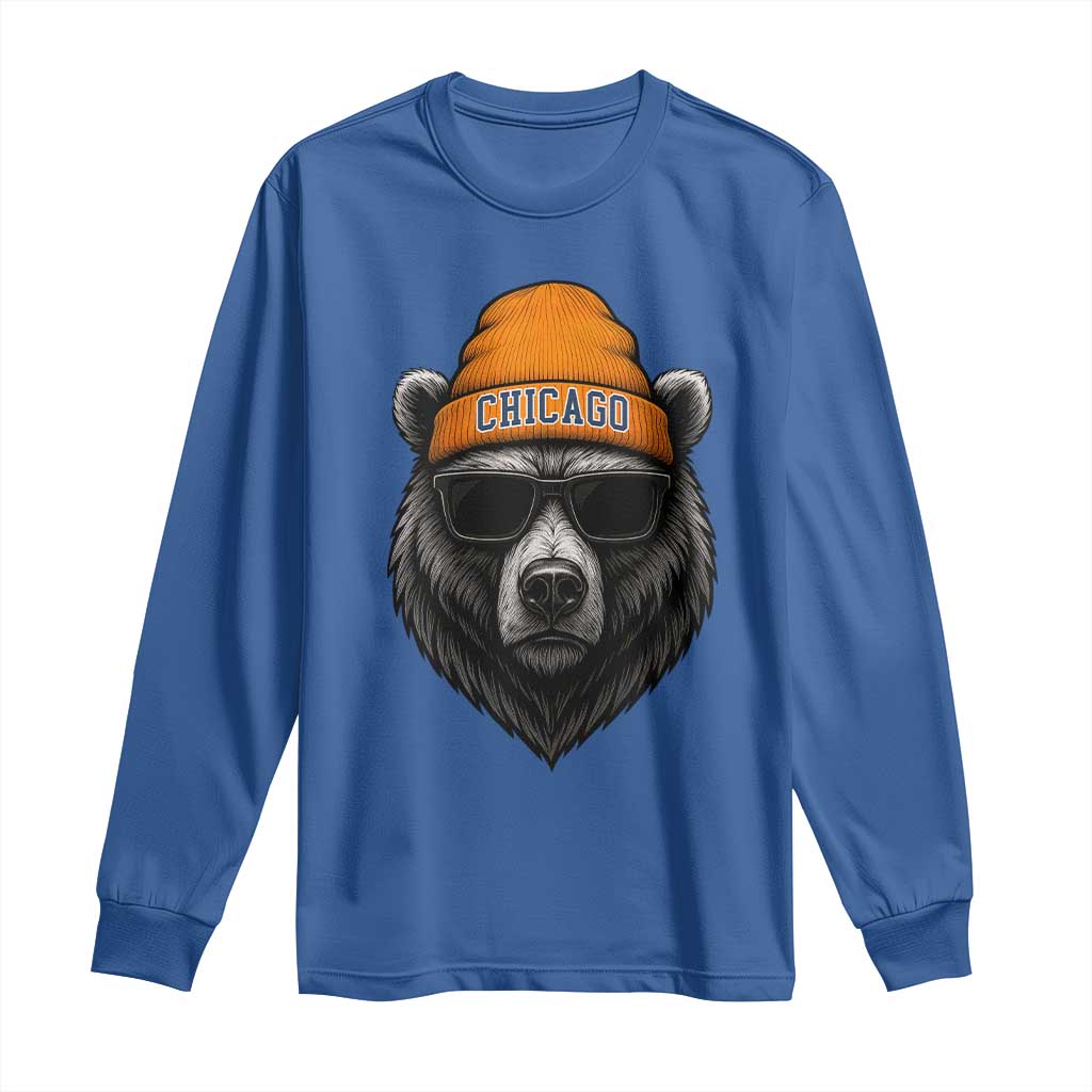 Cool Bear Chicago Graphic Long Sleeve Shirt Retro Vibe City Pride Beanie and Sunglasses TS02 Royal Blue Print Your Wear