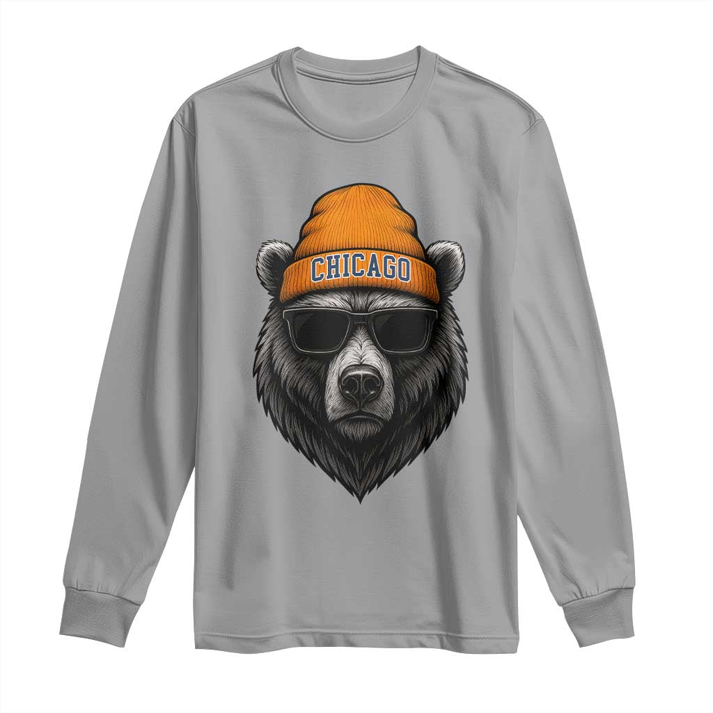 Cool Bear Chicago Graphic Long Sleeve Shirt Retro Vibe City Pride Beanie and Sunglasses TS02 Sport Gray Print Your Wear