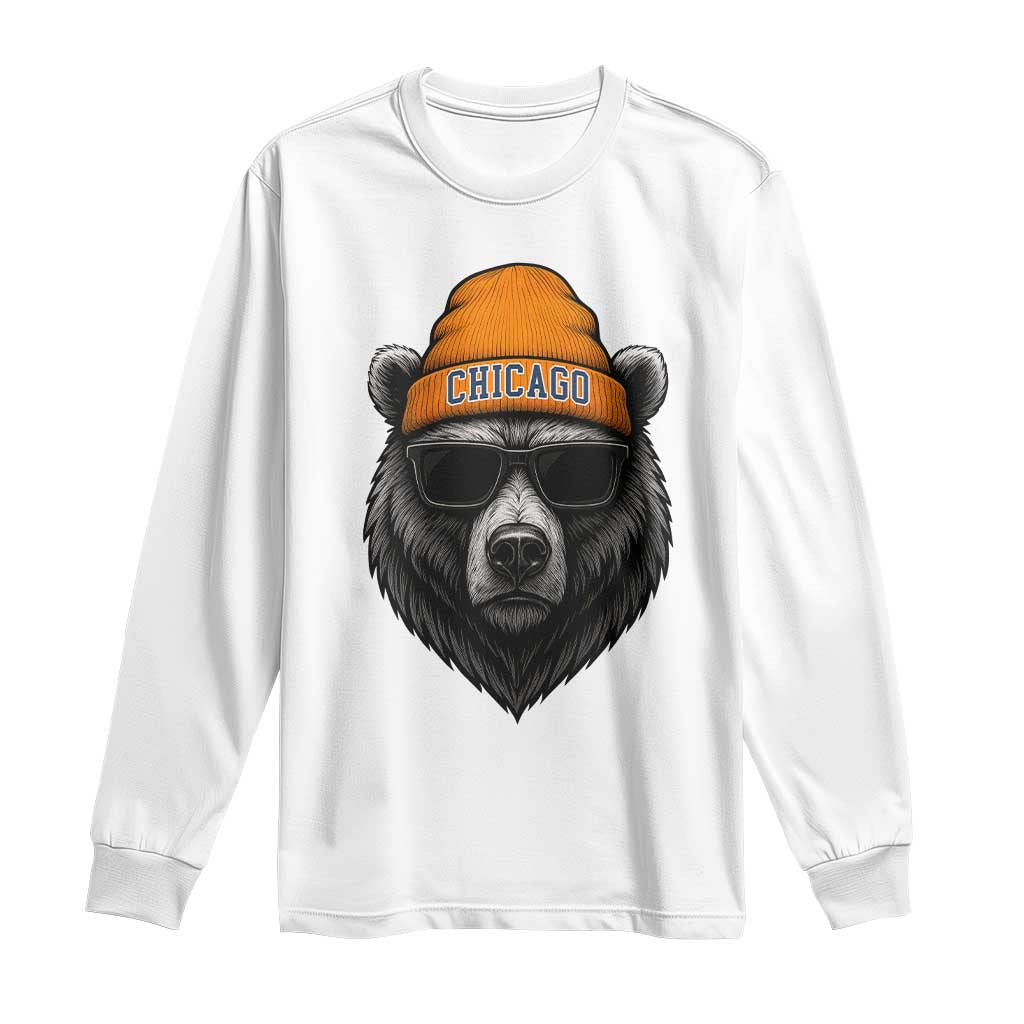 Cool Bear Chicago Graphic Long Sleeve Shirt Retro Vibe City Pride Beanie and Sunglasses TS02 White Print Your Wear