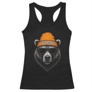Cool Bear Chicago Graphic Racerback Tank Top Retro Vibe City Pride Beanie and Sunglasses TS02 Black Print Your Wear