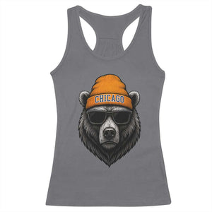 Cool Bear Chicago Graphic Racerback Tank Top Retro Vibe City Pride Beanie and Sunglasses TS02 Charcoal Print Your Wear