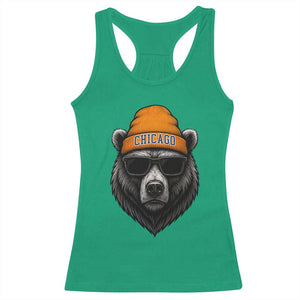 Cool Bear Chicago Graphic Racerback Tank Top Retro Vibe City Pride Beanie and Sunglasses TS02 Irish Green Print Your Wear