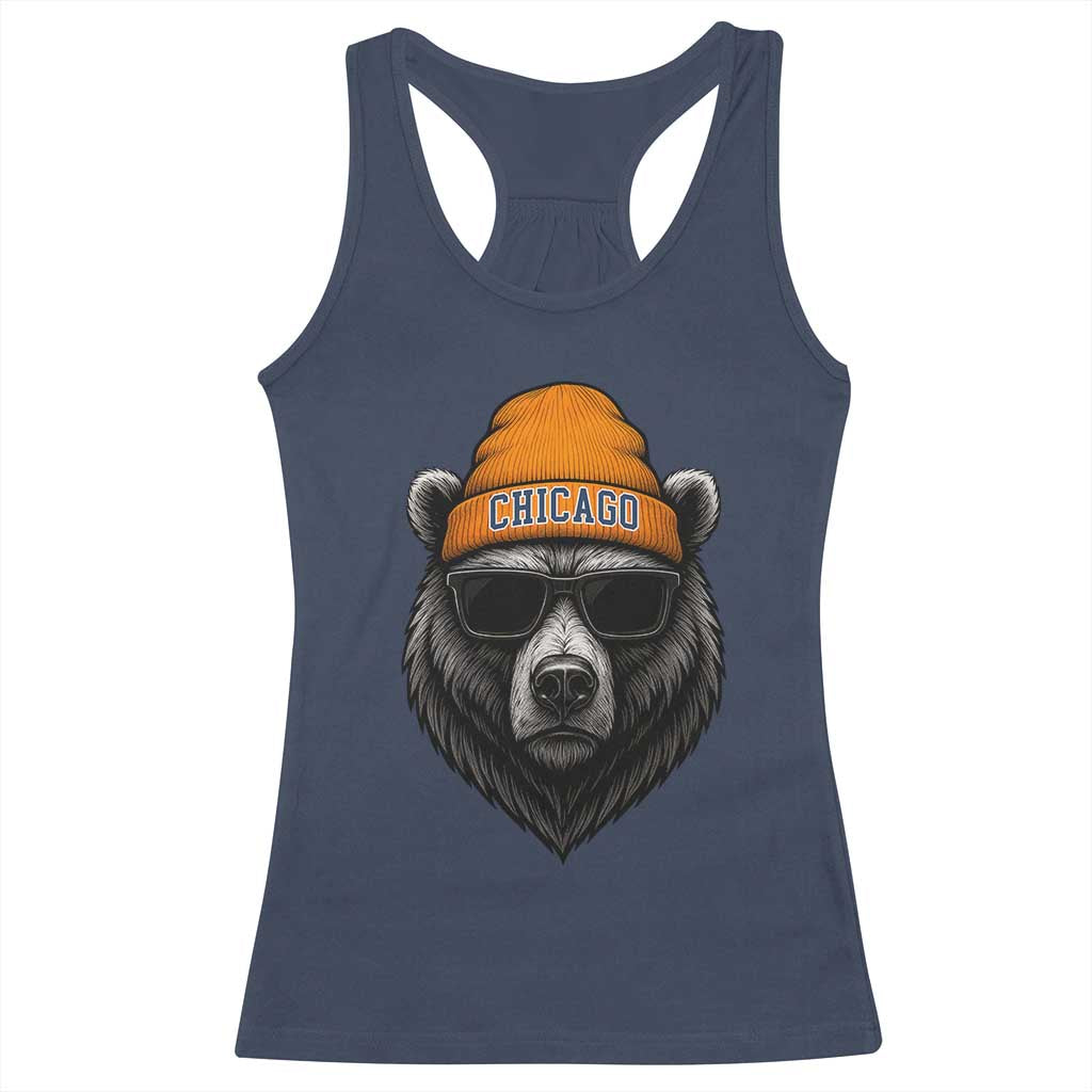 Cool Bear Chicago Graphic Racerback Tank Top Retro Vibe City Pride Beanie and Sunglasses TS02 Navy Print Your Wear