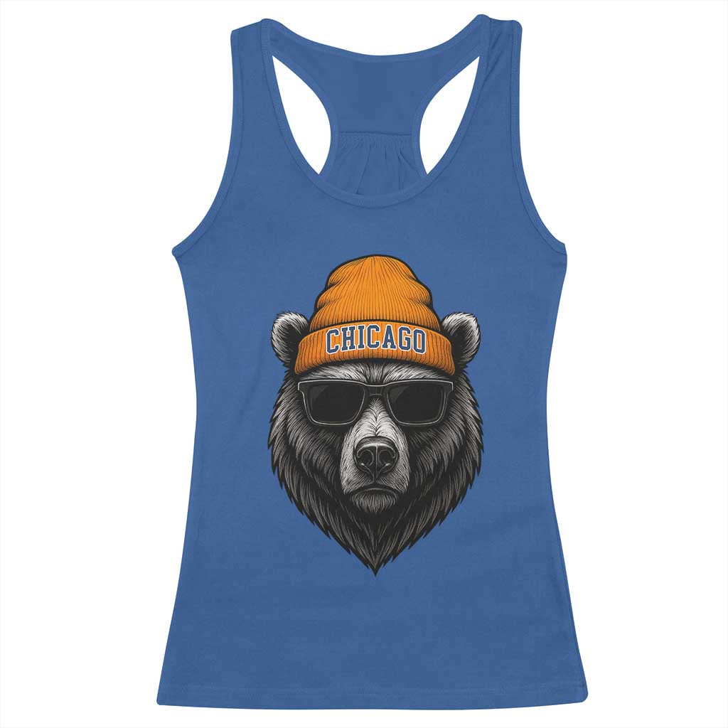 Cool Bear Chicago Graphic Racerback Tank Top Retro Vibe City Pride Beanie and Sunglasses TS02 Royal Blue Print Your Wear