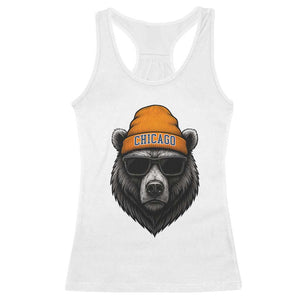 Cool Bear Chicago Graphic Racerback Tank Top Retro Vibe City Pride Beanie and Sunglasses TS02 White Print Your Wear