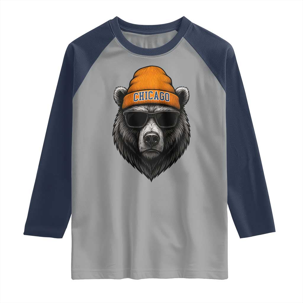 Cool Bear Chicago Graphic Raglan Shirt Retro Vibe City Pride Beanie and Sunglasses TS02 Sport Gray Navy Print Your Wear
