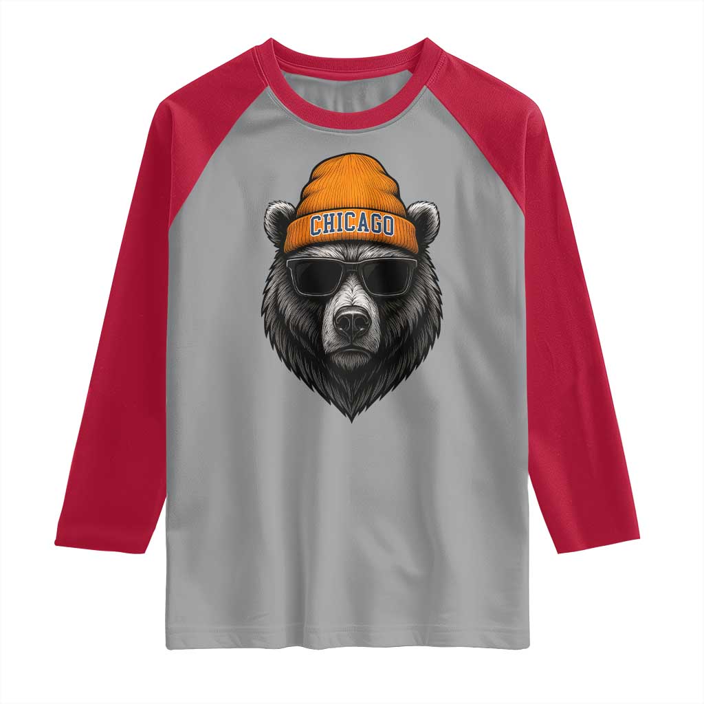 Cool Bear Chicago Graphic Raglan Shirt Retro Vibe City Pride Beanie and Sunglasses TS02 Sport Gray Red Print Your Wear