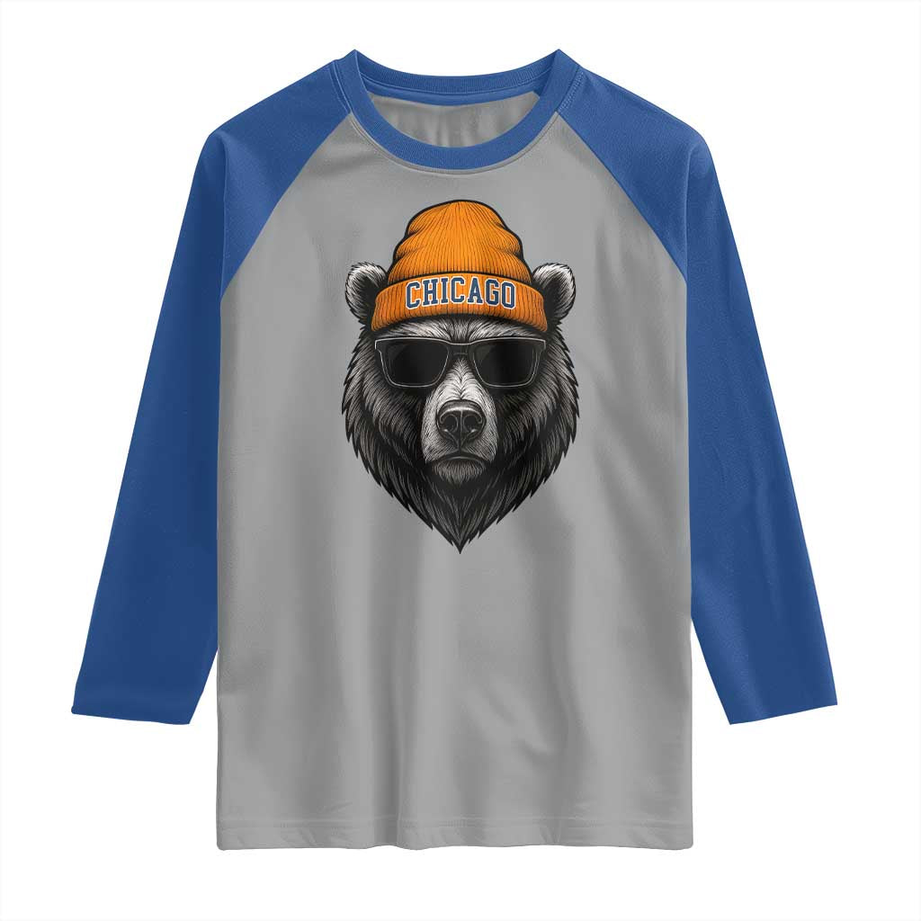 Cool Bear Chicago Graphic Raglan Shirt Retro Vibe City Pride Beanie and Sunglasses TS02 Sport Gray Royal Print Your Wear