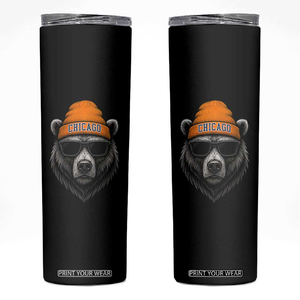 Cool Bear Chicago Graphic Skinny Tumbler Retro Vibe City Pride Beanie and Sunglasses TS02 Black Print Your Wear