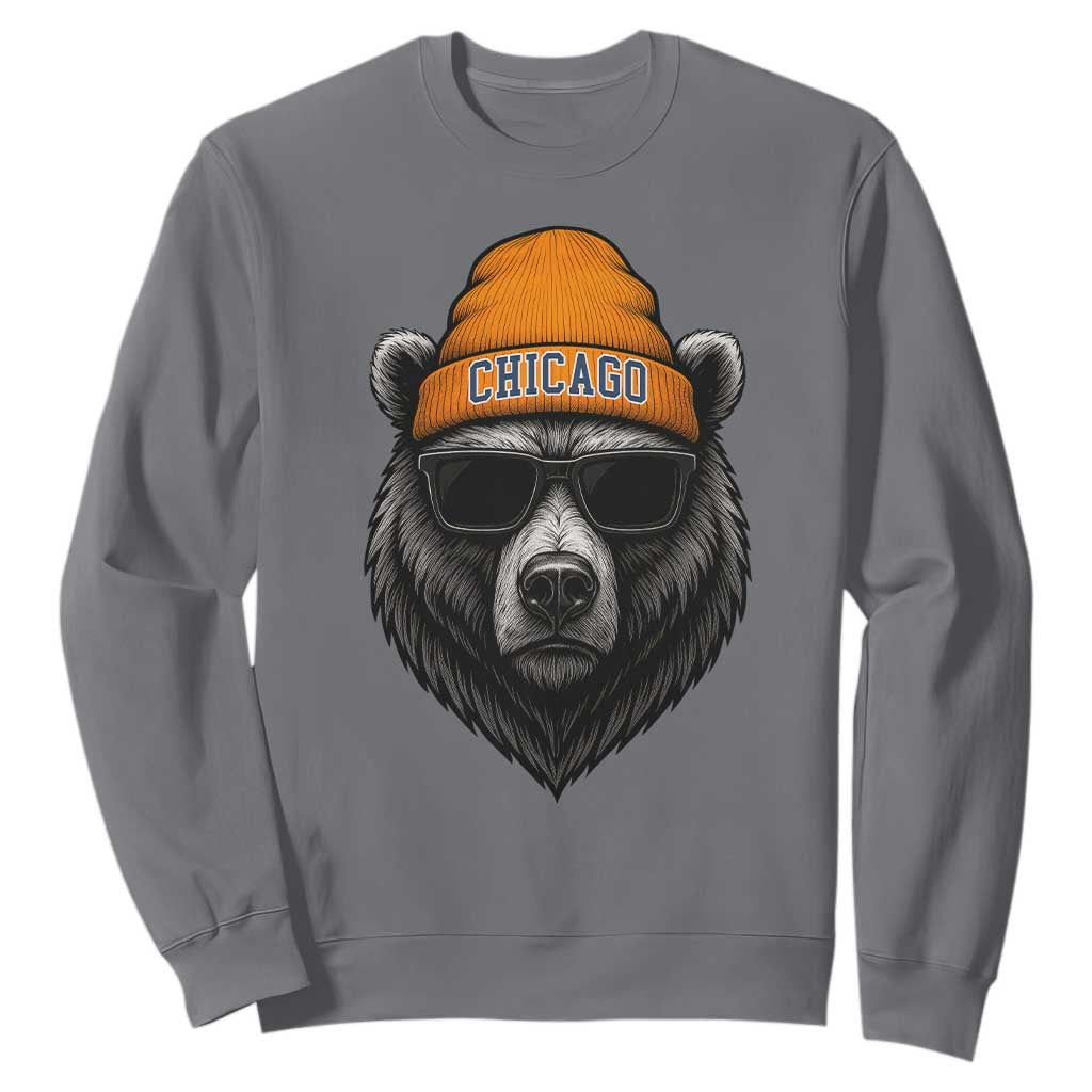Cool Bear Chicago Graphic Sweatshirt Retro Vibe City Pride Beanie and Sunglasses TS02 Charcoal Print Your Wear