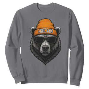 Cool Bear Chicago Graphic Sweatshirt Retro Vibe City Pride Beanie and Sunglasses TS02 Charcoal Print Your Wear