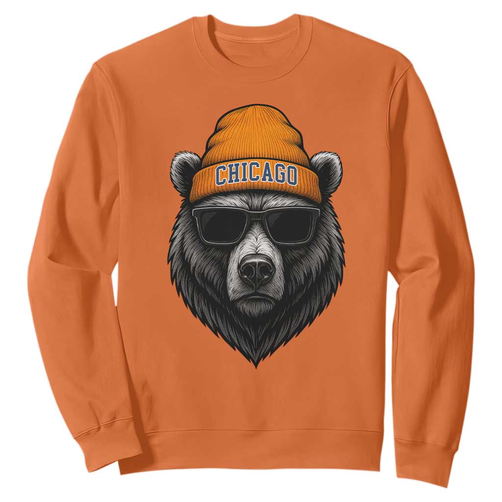 Cool Bear Chicago Graphic Sweatshirt Retro Vibe City Pride Beanie and Sunglasses TS02 Orange Print Your Wear