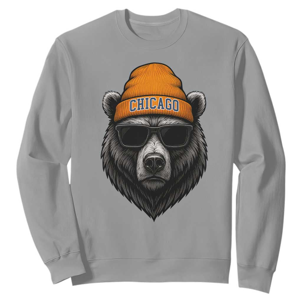 Cool Bear Chicago Graphic Sweatshirt Retro Vibe City Pride Beanie and Sunglasses TS02 Sport Gray Print Your Wear