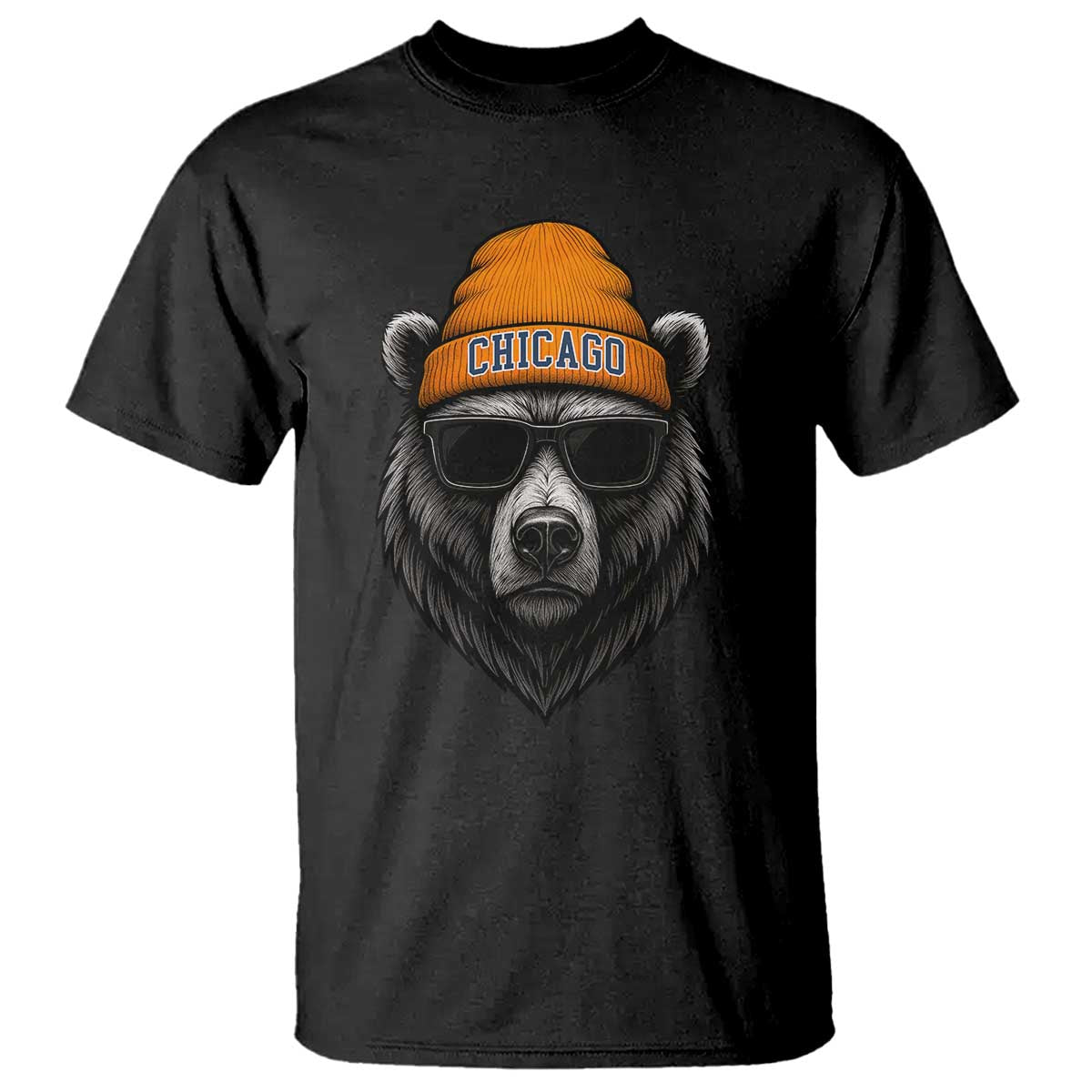 Cool Bear Chicago Graphic T Shirt Retro Vibe City Pride Beanie and Sunglasses TS02 Black Print Your Wear