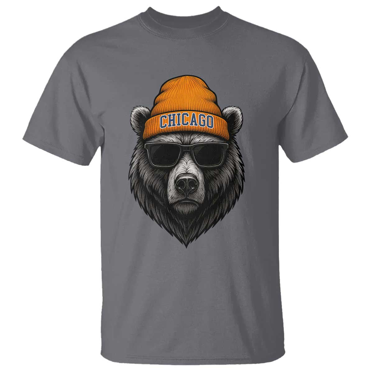 Cool Bear Chicago Graphic T Shirt Retro Vibe City Pride Beanie and Sunglasses TS02 Charcoal Print Your Wear