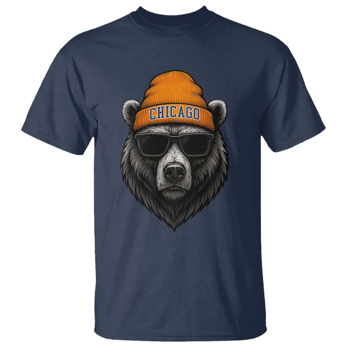 Cool Bear Chicago Graphic T Shirt Retro Vibe City Pride Beanie and Sunglasses TS02 Navy Print Your Wear
