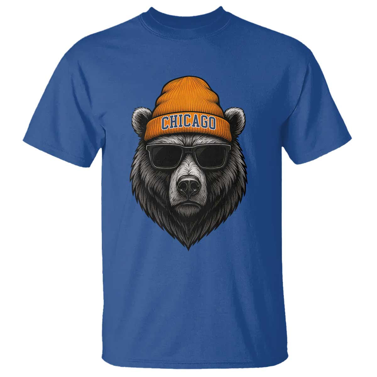 Cool Bear Chicago Graphic T Shirt Retro Vibe City Pride Beanie and Sunglasses TS02 Royal Blue Print Your Wear