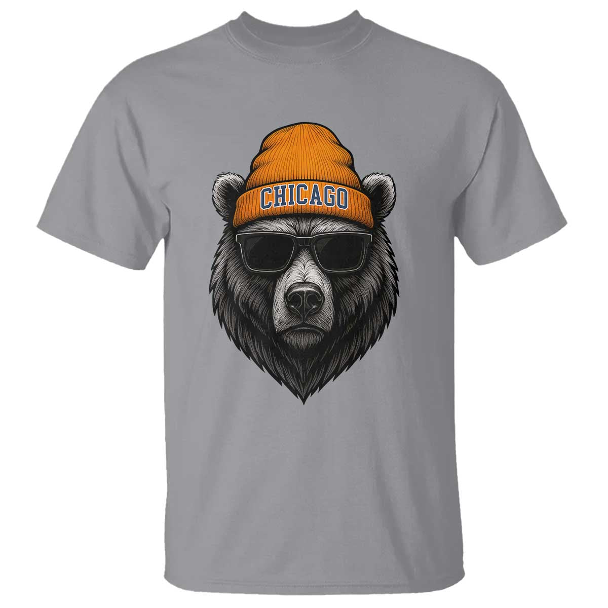 Cool Bear Chicago Graphic T Shirt Retro Vibe City Pride Beanie and Sunglasses TS02 Sport Gray Print Your Wear