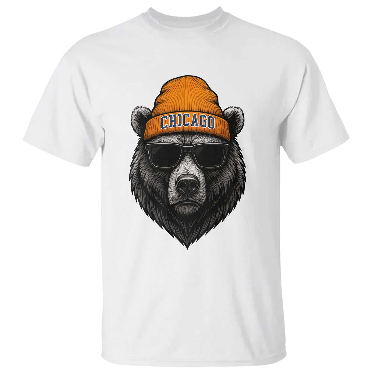 Cool Bear Chicago Graphic T Shirt Retro Vibe City Pride Beanie and Sunglasses TS02 White Print Your Wear