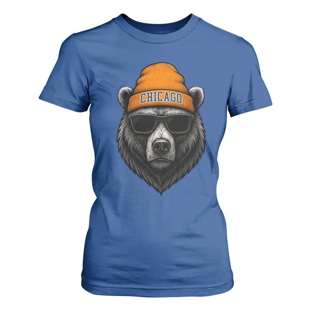 Cool Bear Chicago Graphic T Shirt For Women Retro Vibe City Pride Beanie and Sunglasses TS02 Royal Blue Print Your Wear