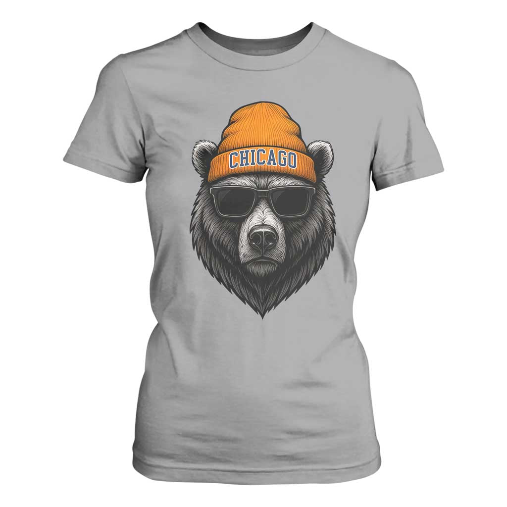 Cool Bear Chicago Graphic T Shirt For Women Retro Vibe City Pride Beanie and Sunglasses TS02 Sport Gray Print Your Wear