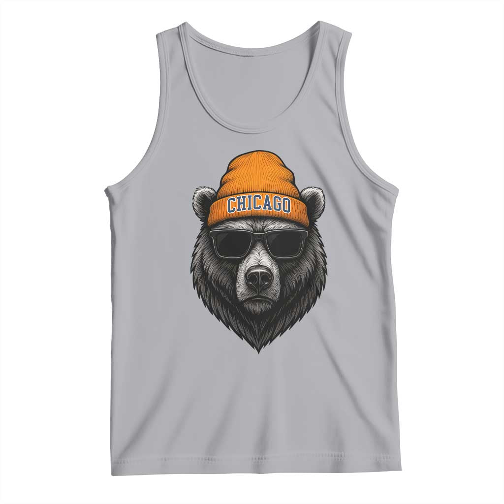 Cool Bear Chicago Graphic Tank Top Retro Vibe City Pride Beanie and Sunglasses TS02 Athletic Heather Print Your Wear