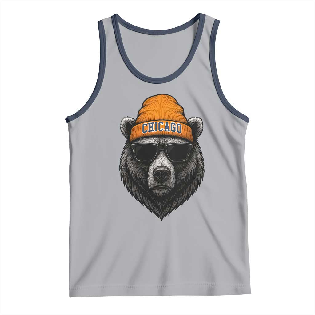 Cool Bear Chicago Graphic Tank Top Retro Vibe City Pride Beanie and Sunglasses TS02 Athletic Heather Navy Print Your Wear