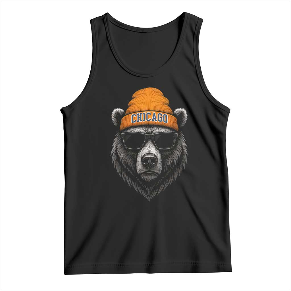 Cool Bear Chicago Graphic Tank Top Retro Vibe City Pride Beanie and Sunglasses TS02 Black Print Your Wear