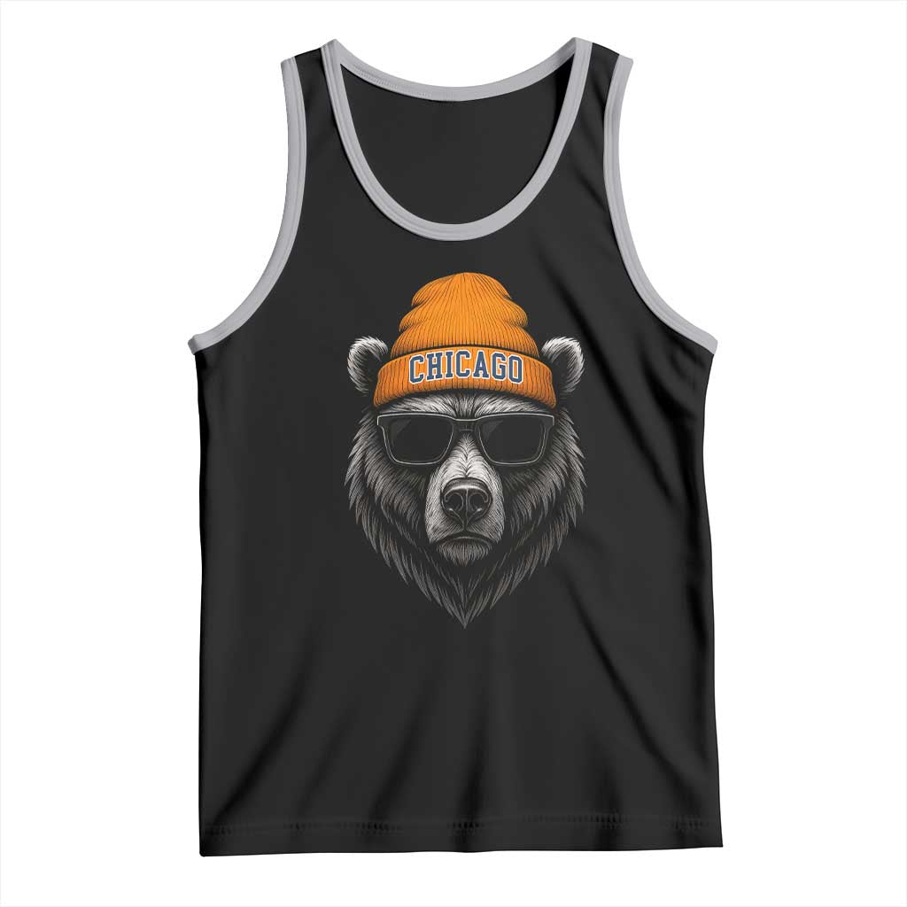 Cool Bear Chicago Graphic Tank Top Retro Vibe City Pride Beanie and Sunglasses TS02 Black Athletic Heather Print Your Wear
