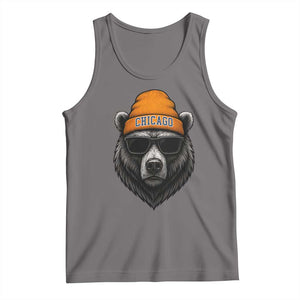 Cool Bear Chicago Graphic Tank Top Retro Vibe City Pride Beanie and Sunglasses TS02 Deep Heather Print Your Wear