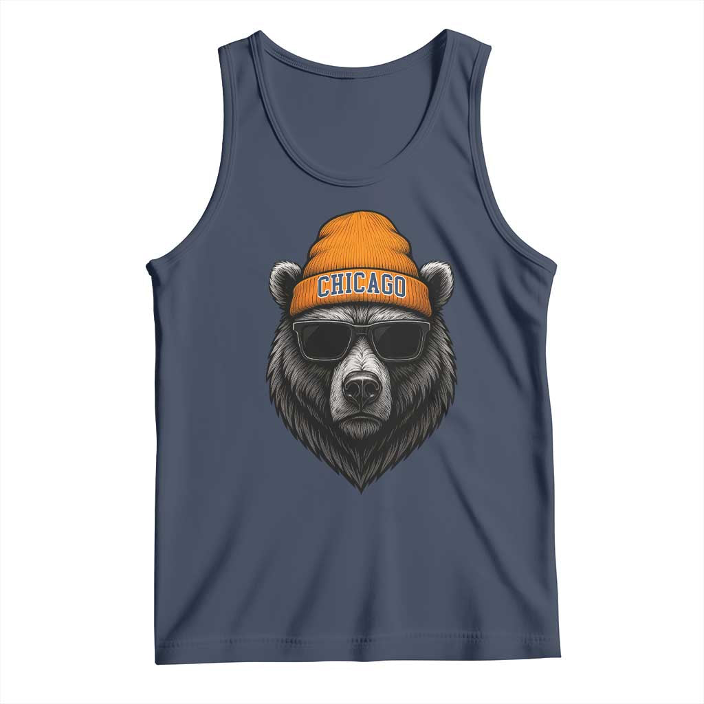 Cool Bear Chicago Graphic Tank Top Retro Vibe City Pride Beanie and Sunglasses TS02 Navy Print Your Wear