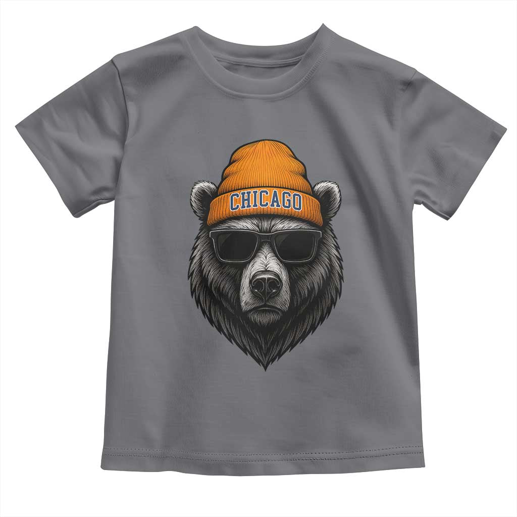 Cool Bear Chicago Graphic Toddler T Shirt Retro Vibe City Pride Beanie and Sunglasses TS02 Charcoal Print Your Wear
