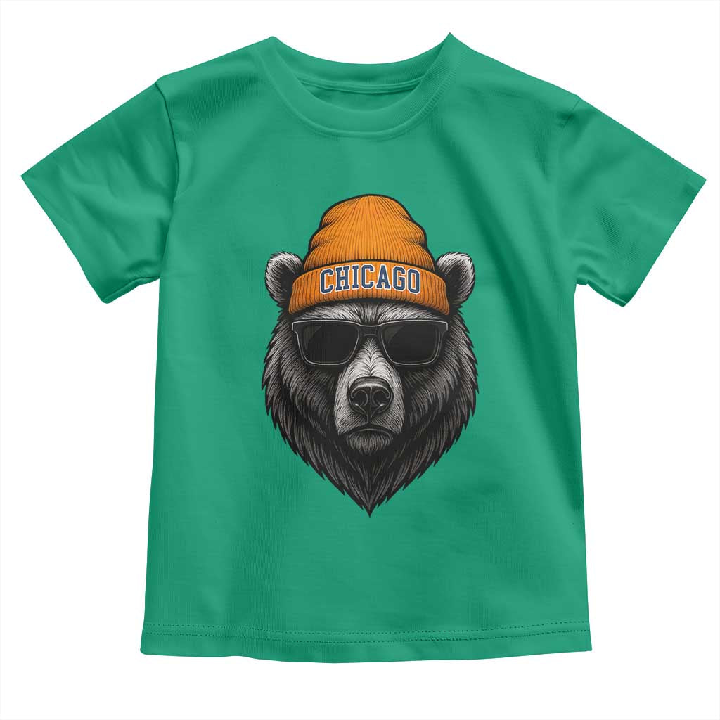 Cool Bear Chicago Graphic Toddler T Shirt Retro Vibe City Pride Beanie and Sunglasses TS02 Irish Green Print Your Wear