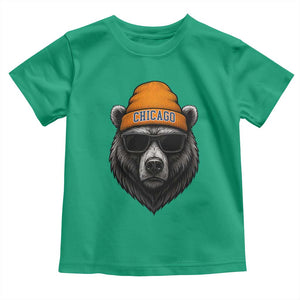 Cool Bear Chicago Graphic Toddler T Shirt Retro Vibe City Pride Beanie and Sunglasses TS02 Irish Green Print Your Wear