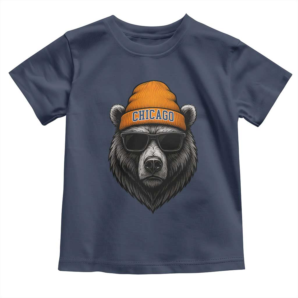 Cool Bear Chicago Graphic Toddler T Shirt Retro Vibe City Pride Beanie and Sunglasses TS02 Navy Print Your Wear