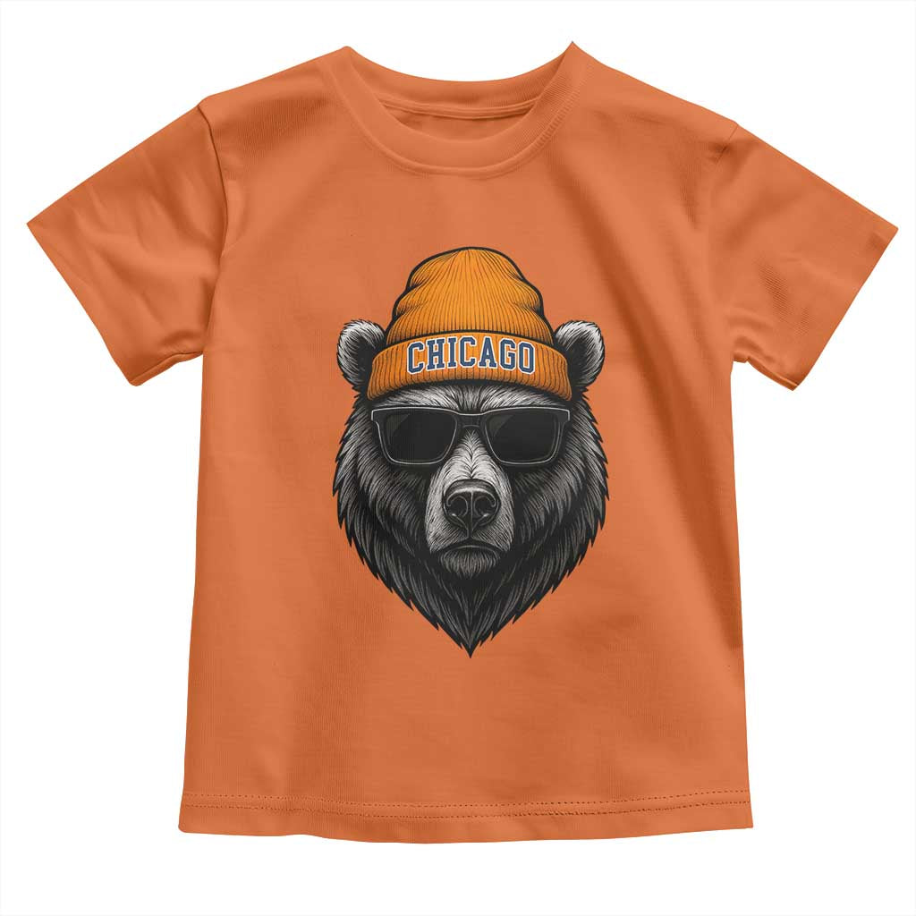 Cool Bear Chicago Graphic Toddler T Shirt Retro Vibe City Pride Beanie and Sunglasses TS02 Orange Print Your Wear