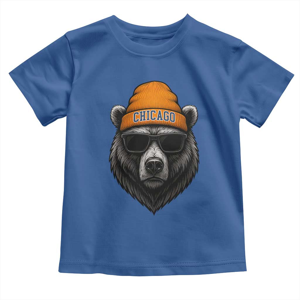 Cool Bear Chicago Graphic Toddler T Shirt Retro Vibe City Pride Beanie and Sunglasses TS02 Royal Blue Print Your Wear