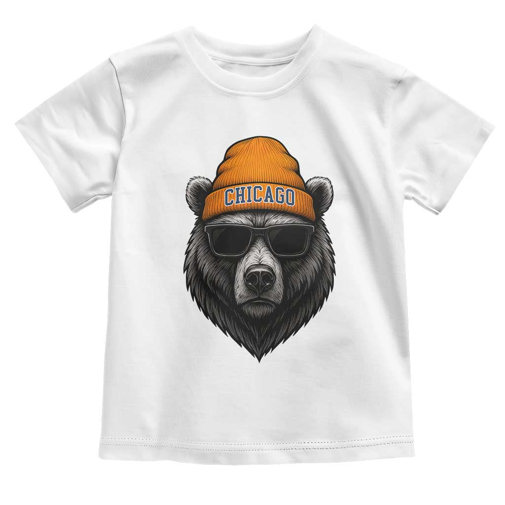 Cool Bear Chicago Graphic Toddler T Shirt Retro Vibe City Pride Beanie and Sunglasses TS02 White Print Your Wear