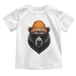 Cool Bear Chicago Graphic Toddler T Shirt Retro Vibe City Pride Beanie and Sunglasses TS02 White Print Your Wear