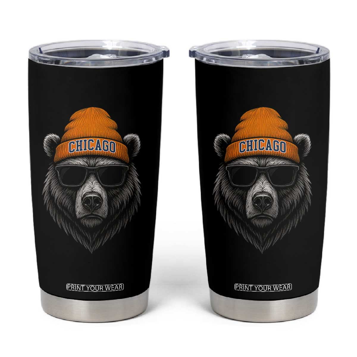 Cool Bear Chicago Graphic Tumbler Cup Retro Vibe City Pride Beanie and Sunglasses TS02 Black Print Your Wear