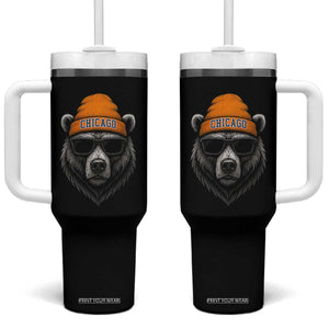 Cool Bear Chicago Graphic Tumbler With Handle Retro Vibe City Pride Beanie and Sunglasses TS02 One Size: 40 oz Black Print Your Wear